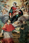 La Vergine col Bambino assisa sulle nubi, con S. Carlo Borromeo e B. Pace - Carocci, 1658 - Chiesa di San Francesco - Cascia