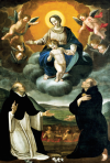 La Vergine col Bambino, San Domenico e San Nicola da Tolentino - Antonio  Carocci da Preci, 1658 - Chiesa di San Francesco - Cascia